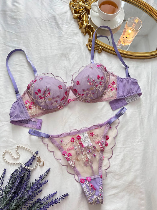 Fairy Lingerie 2 Piece Transparent Lace Exotic Bra+Panty  Set