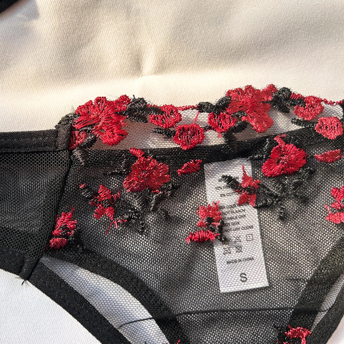 Floral Embroidery Transparent Delicate Fairy Bra+Brief 2pcs set